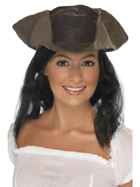 Feestbazaar Piratenhoed lederlook bruin met haar