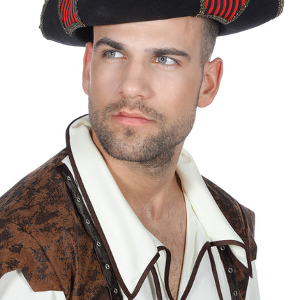 Feestbazaar Piratenhoed luxe zwart/rood