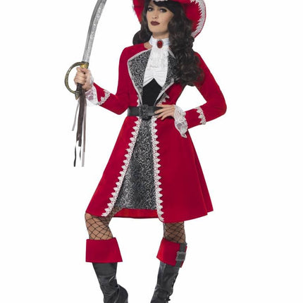 Feestbazaar Piratenjurk Rood Luxe Dame