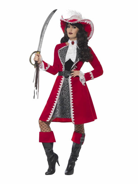 Feestbazaar Piratenjurk Rood Luxe Dame