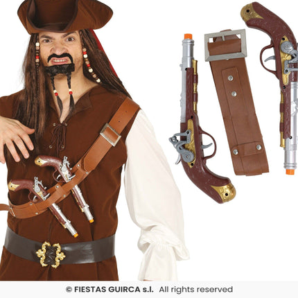 Feestbazaar Piratenriem met 2 pistolen