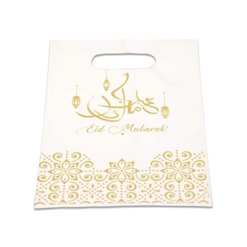 Feestbazaar Plastic Uitdeelzakjes Eid Mubarak Goud (6st)
