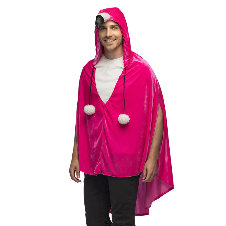 Feestbazaar Poncho Flamingo Fluweel Volwassenen Deluxe