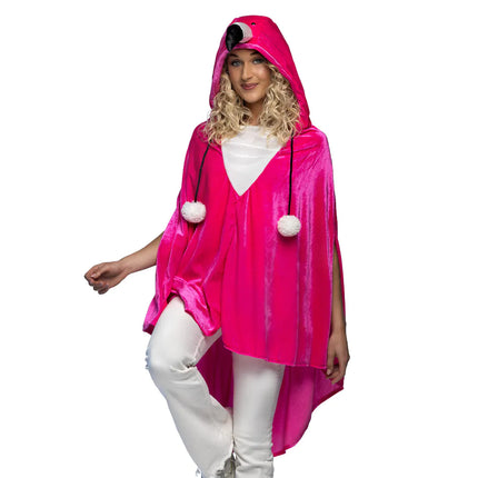 Feestbazaar Poncho Flamingo Fluweel Volwassenen Deluxe