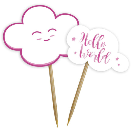 Feestbazaar Prikkers Babyshower Roze Wolkjes - 24 Stuks