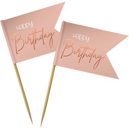 Feestbazaar Prikkers Elegant Lush Blush Happy Birthday - 36 Stuks