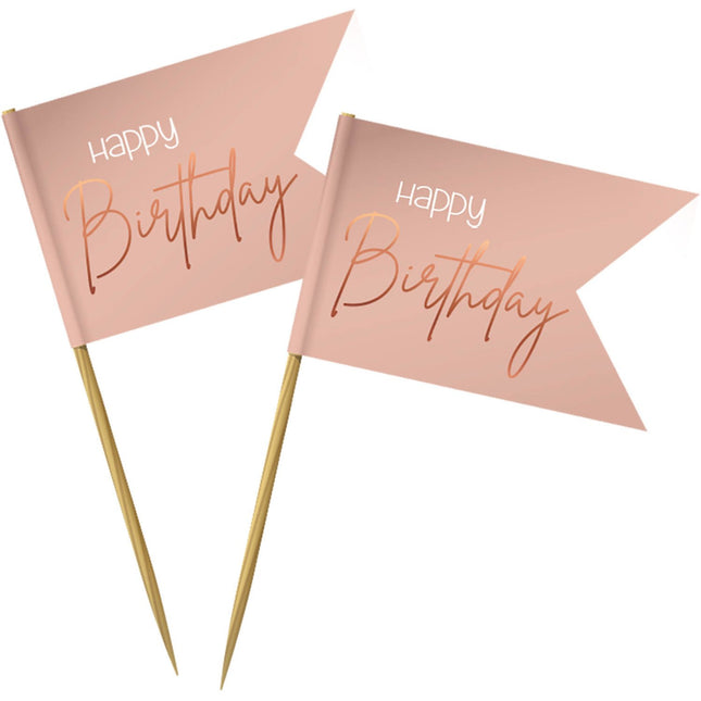 Feestbazaar Prikkers Elegant Lush Blush Happy Birthday - 36 Stuks