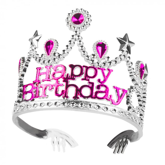 Feestbazaar Prinsessenkroontje 'Happy Birthday' Pink
