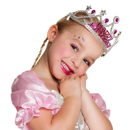 Feestbazaar Prinsessenkroontje 'Happy Birthday' Pink