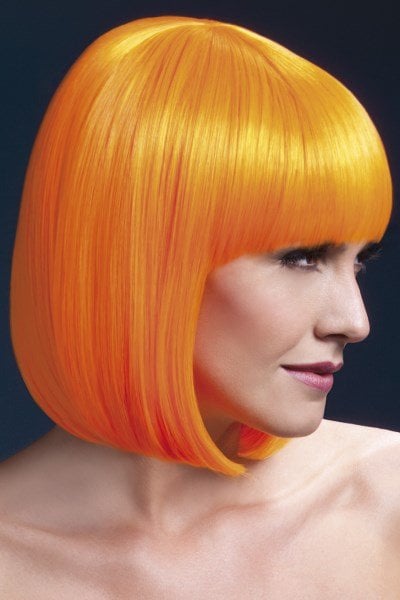 Feestbazaar Professionele pruik bobline neon oranje