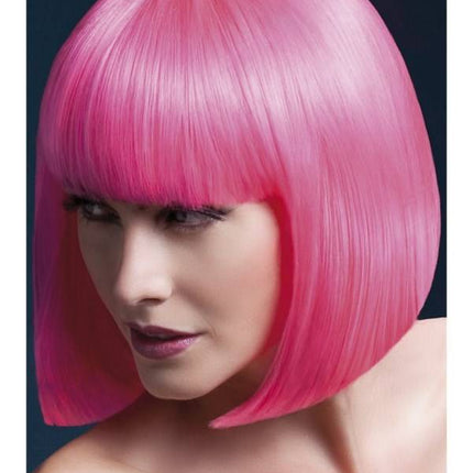 Feestbazaar Professionele pruik kort neon pink