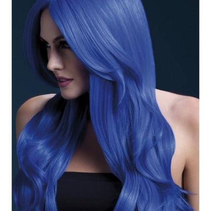 Feestbazaar Professionele pruik lang neon blauw