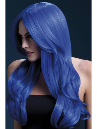 Feestbazaar Professionele pruik lang neon blauw