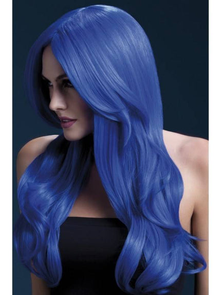 Feestbazaar Professionele pruik lang neon blauw