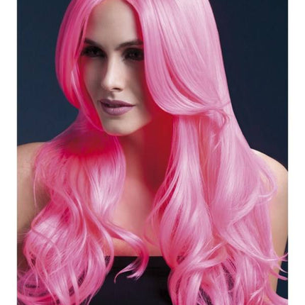 Feestbazaar Professionele pruik lang neon roze Khloe