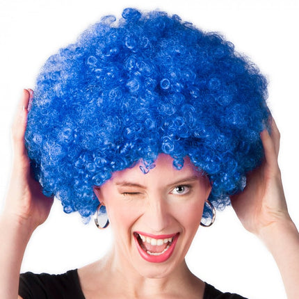 Feestbazaar Pruik Afro Blauw