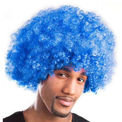 Feestbazaar Pruik Afro Blauw