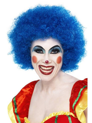 Feestbazaar Pruik Afro Clown blauw