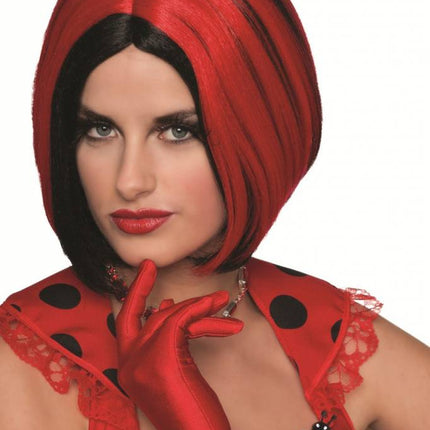 Feestbazaar Pruik bobline modern zwart/rood