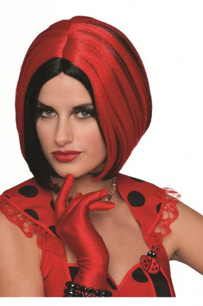 Feestbazaar Pruik bobline modern zwart/rood
