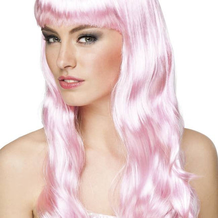Feestbazaar Pruik chique licht roze
