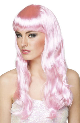 Feestbazaar Pruik chique licht roze