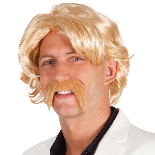Feestbazaar Pruik Chuck Blond Met Snor
