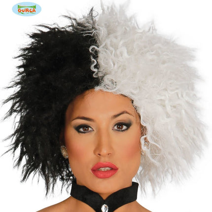 Feestbazaar Pruik Cruella Zwart/Wit