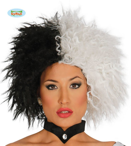 Feestbazaar Pruik Cruella Zwart/Wit