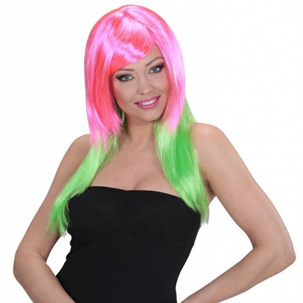 Feestbazaar Pruik Disco roze/groen
