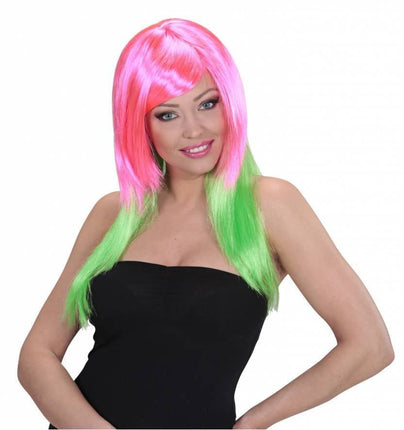 Feestbazaar Pruik Disco roze/groen