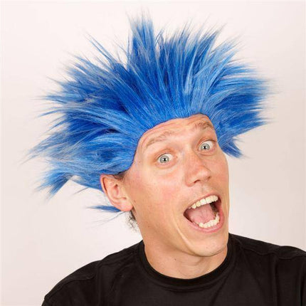 Feestbazaar Pruik Electric shock blauw