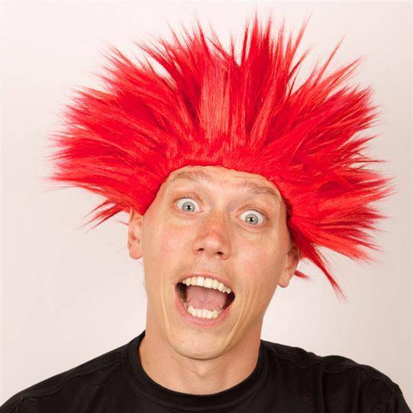 Feestbazaar Pruik Electric shock rood
