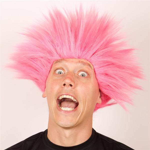 Feestbazaar Pruik Electric shock roze