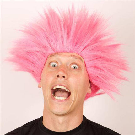 Feestbazaar Pruik Electric shock roze
