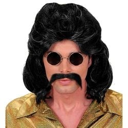 Feestbazaar Pruik en Snor 70's zwart