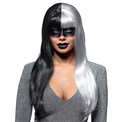 Feestbazaar Pruik Evil Temptress Zwart/Wit