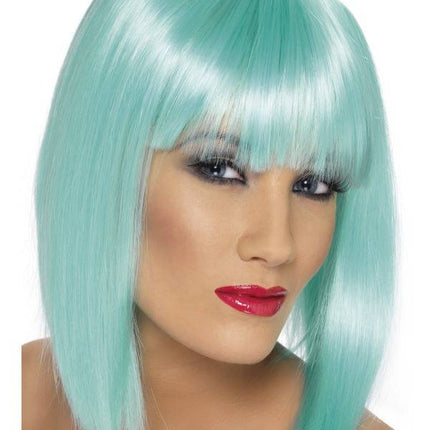 Feestbazaar Pruik Glam neon aqua blauw