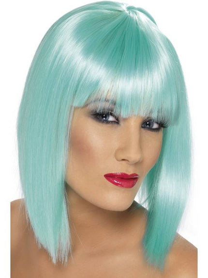 Feestbazaar Pruik Glam neon aqua blauw