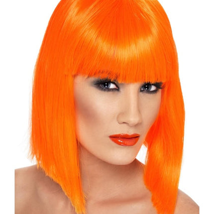 Feestbazaar Pruik Glam neon oranje