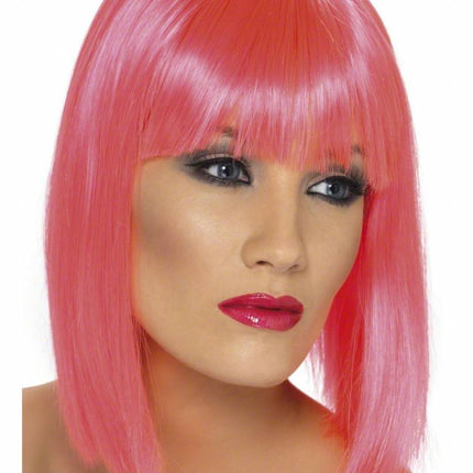 Feestbazaar Pruik Glam Neon pink