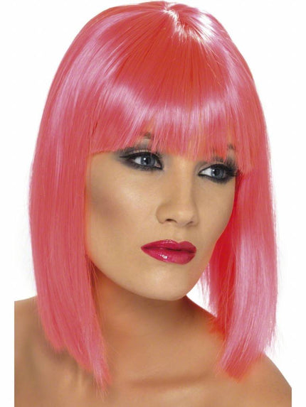 Feestbazaar Pruik Glam Neon pink