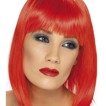 Feestbazaar Pruik Glam neon rood