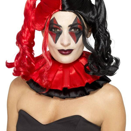 Feestbazaar Pruik harlequin rood-zwart