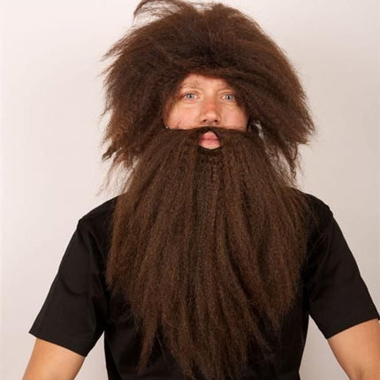 Feestbazaar Pruik Holbewoner + baard bruin