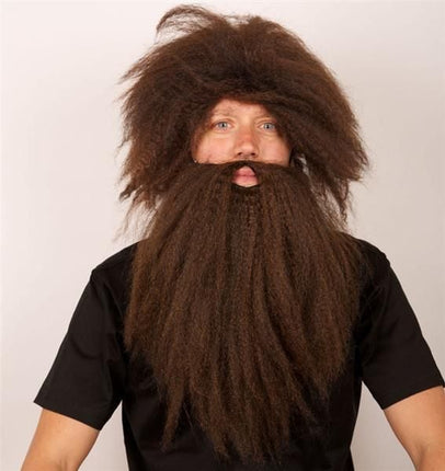 Feestbazaar Pruik Holbewoner + baard bruin