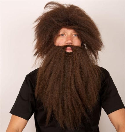 Feestbazaar Pruik Holbewoner + baard bruin