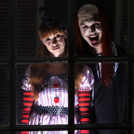 Feestbazaar Pruik Killer Clown Rood Lang Haar