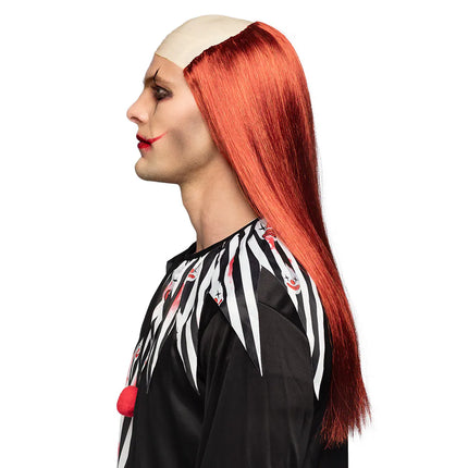 Feestbazaar Pruik Killer Clown Rood Lang Haar