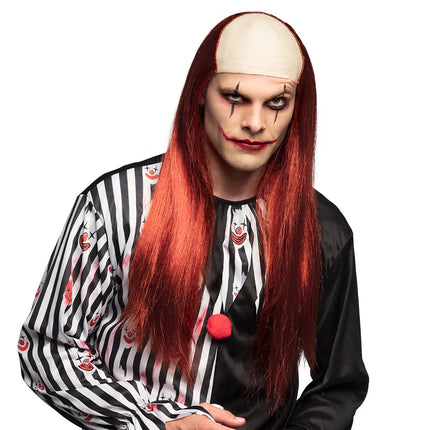 Feestbazaar Pruik Killer Clown Rood Lang Haar